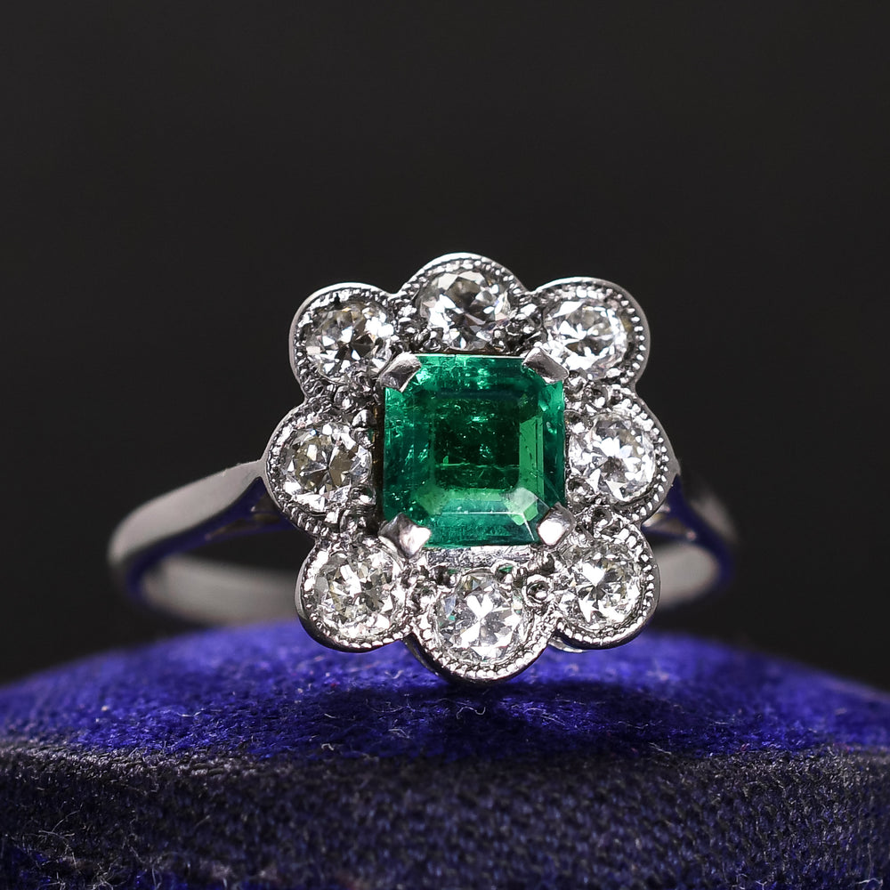 Art Deco Emerald & Diamond Cluster Ring