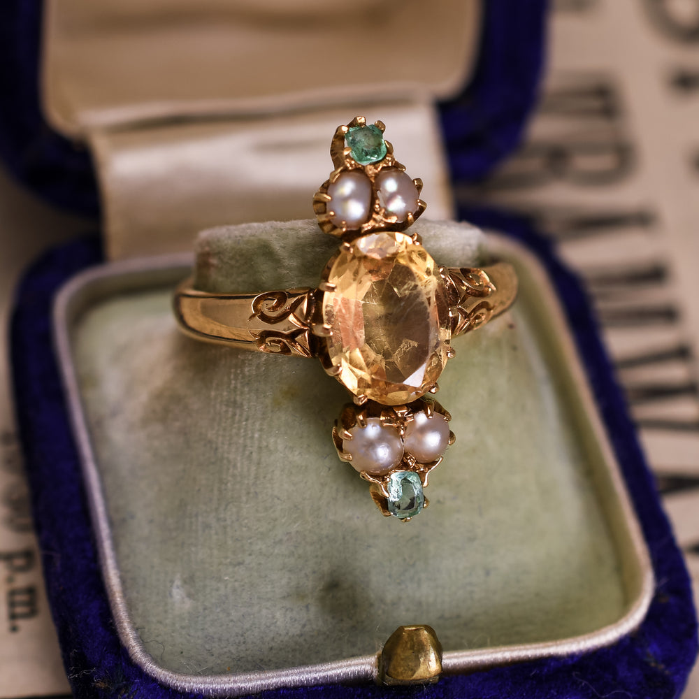 Victorian Topaz, Emerald & Pearl Ring