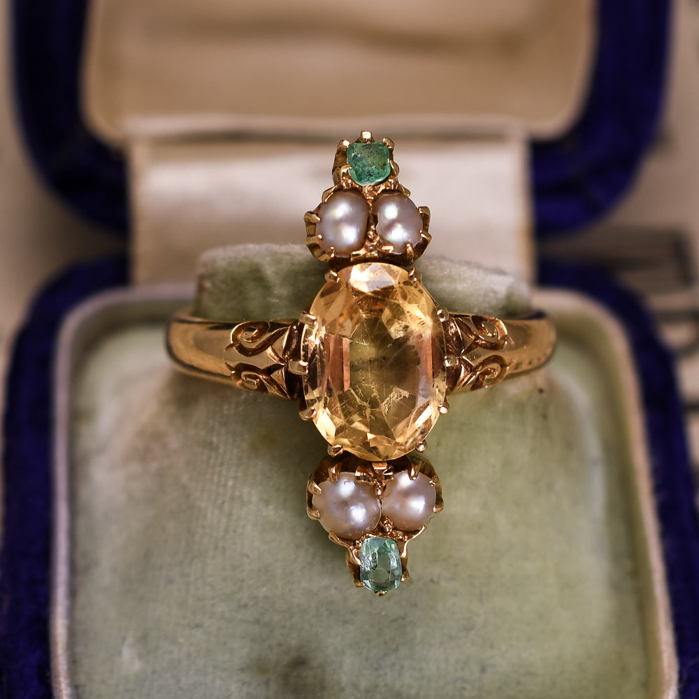 Victorian Topaz, Emerald & Pearl Ring