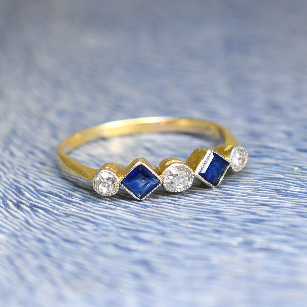 Edwardian Sapphire & Diamond Bezel-Set Ring