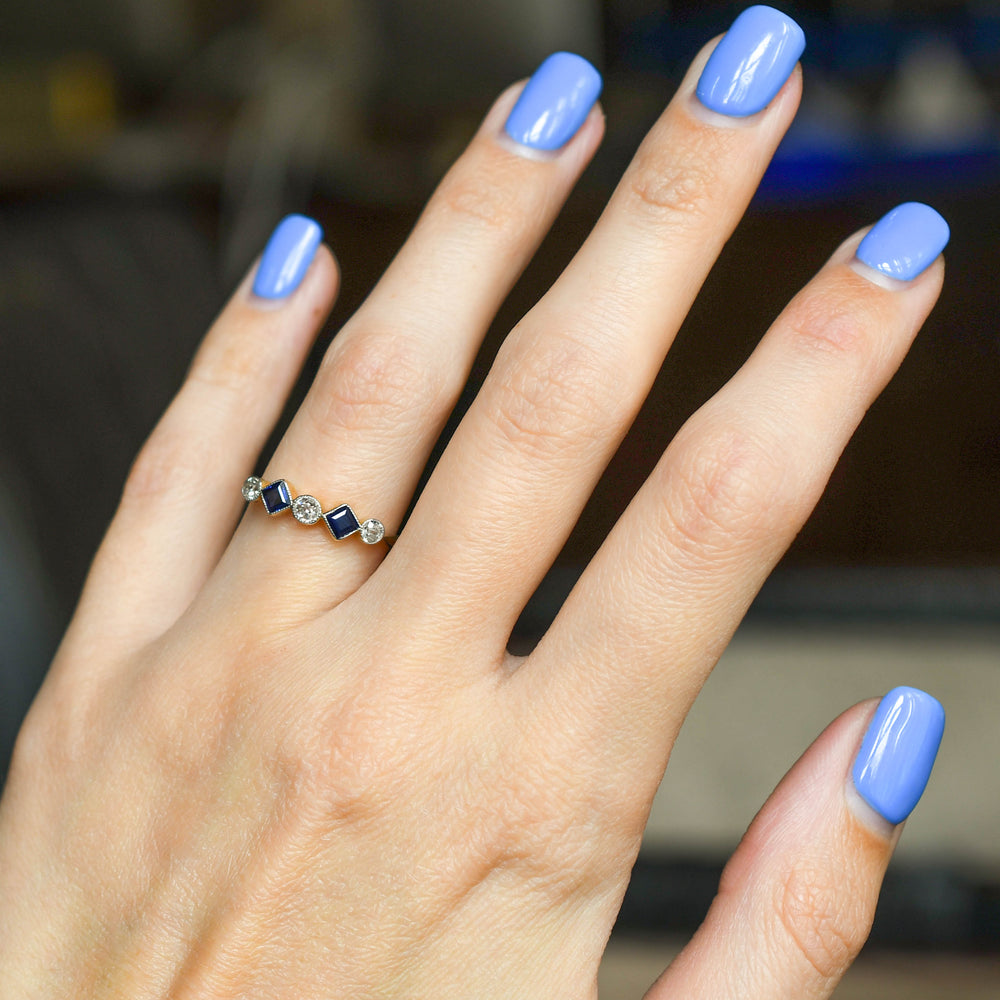 Edwardian Sapphire & Diamond Bezel-Set Ring