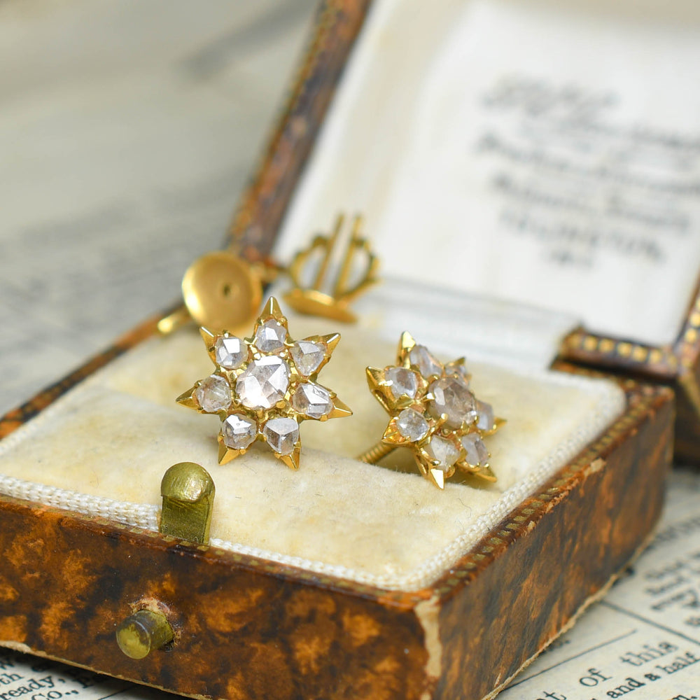 Victorian Rose Cut Diamond Star Earrings