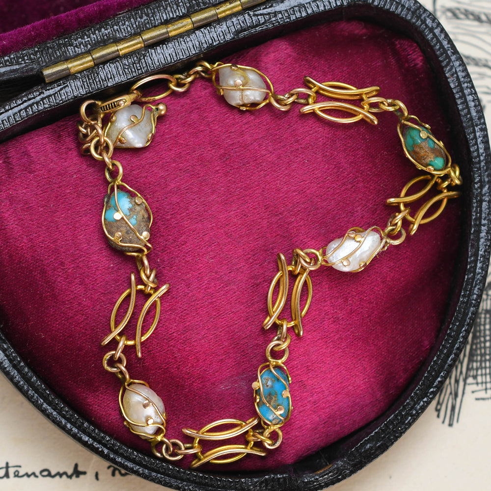 Edwardian Pearl & Turquoise Egg Bracelet