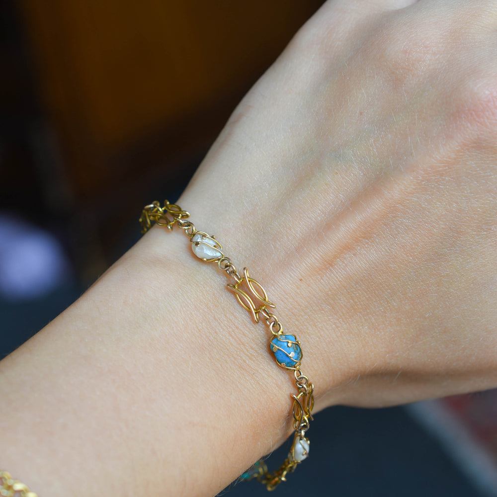 Edwardian Pearl & Turquoise Egg Bracelet