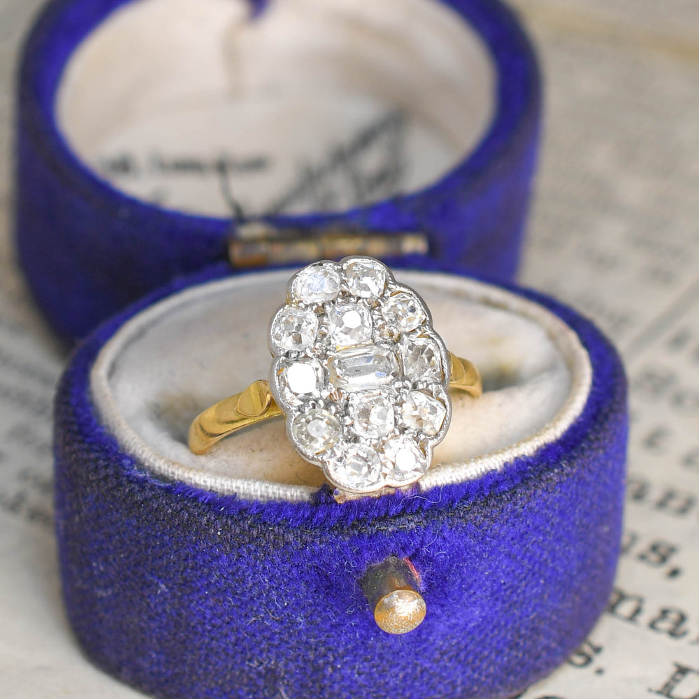 Victorian Mixed Cut Diamond Panel Cluster Ring