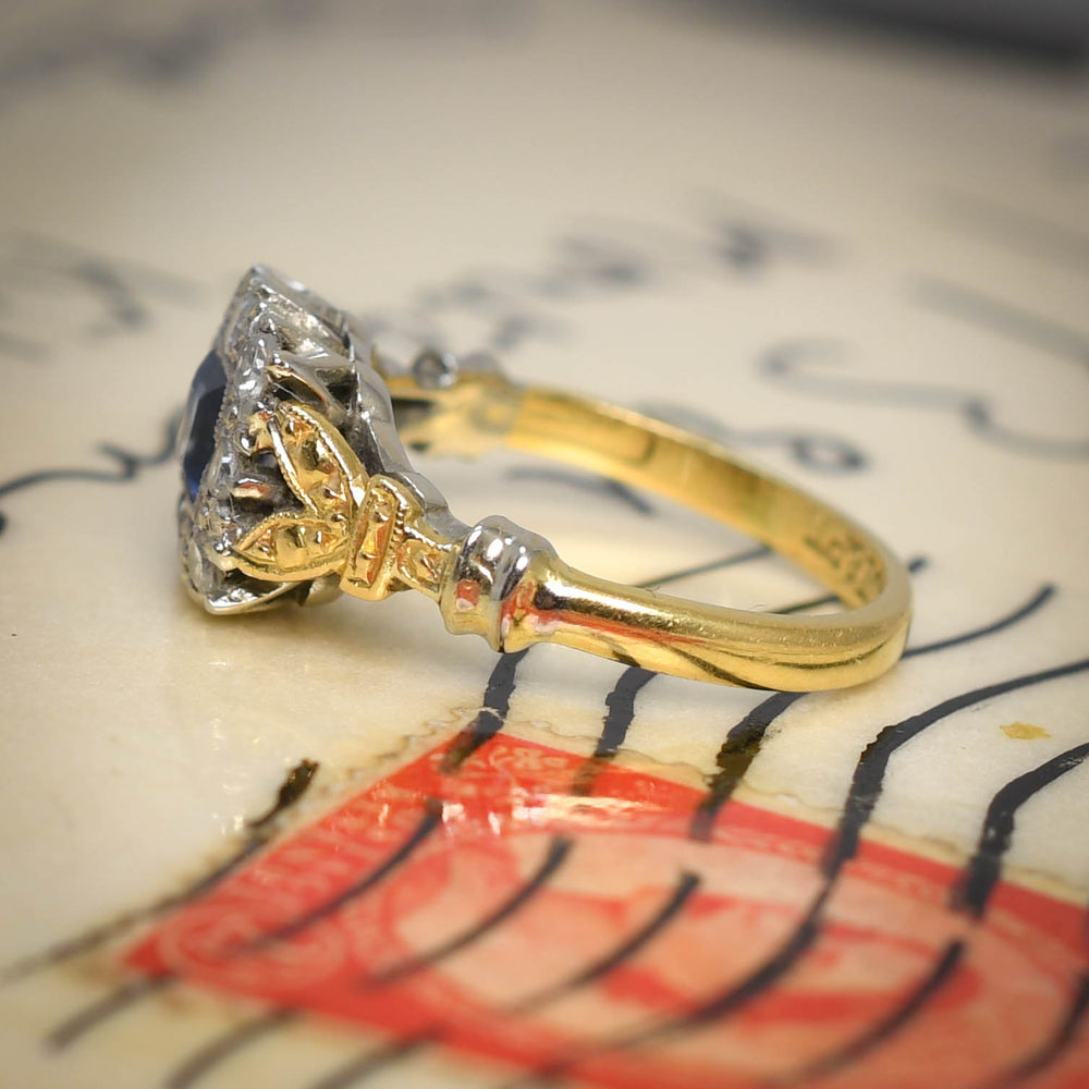 1930's Sapphire & Diamond Picture Frame Cluster Ring