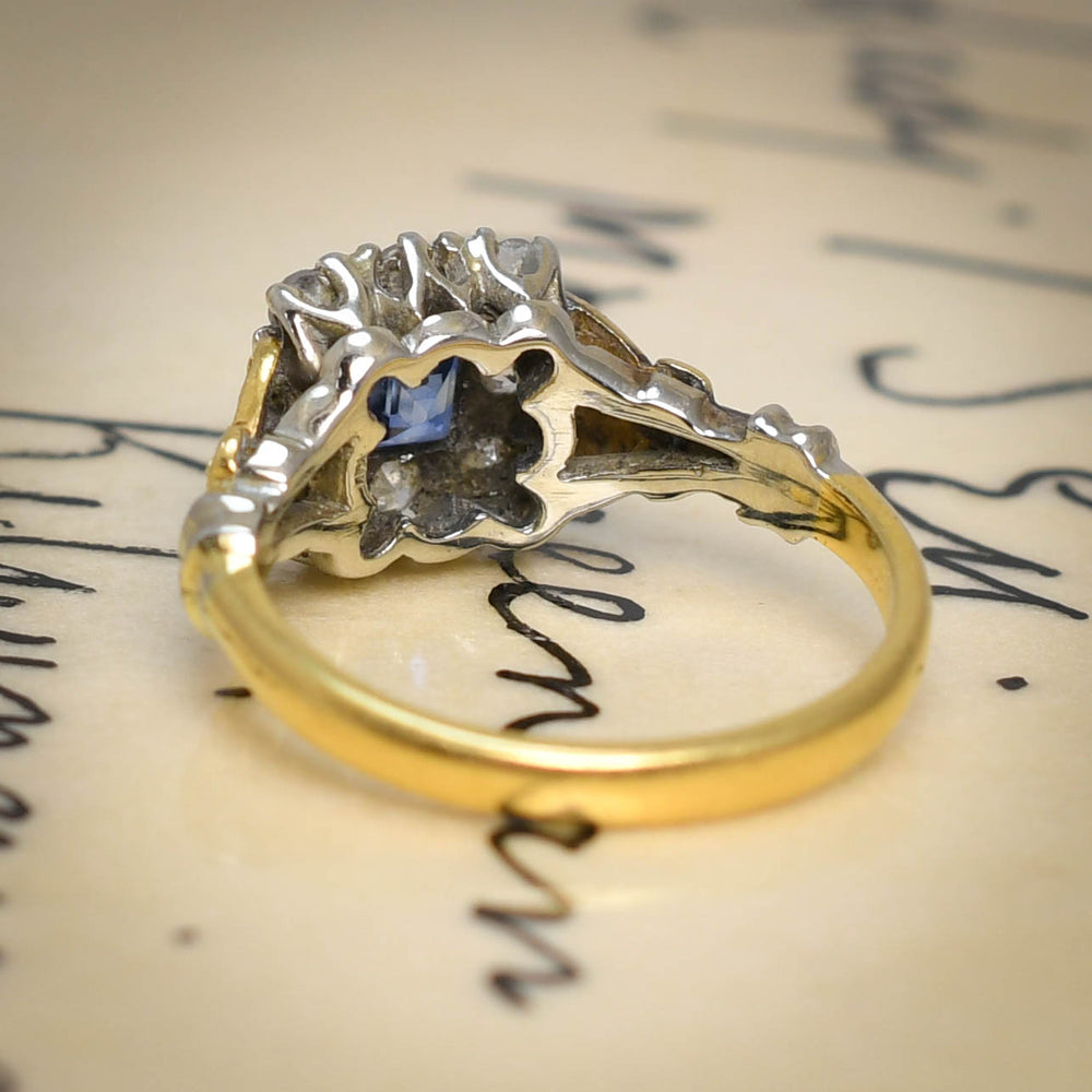 1930's Sapphire & Diamond Picture Frame Cluster Ring