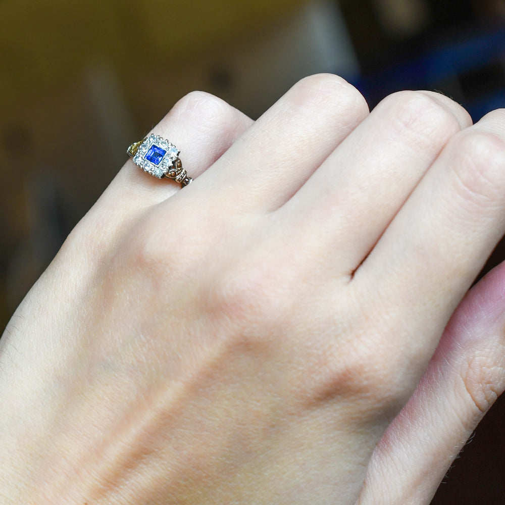 1930's Sapphire & Diamond Picture Frame Cluster Ring