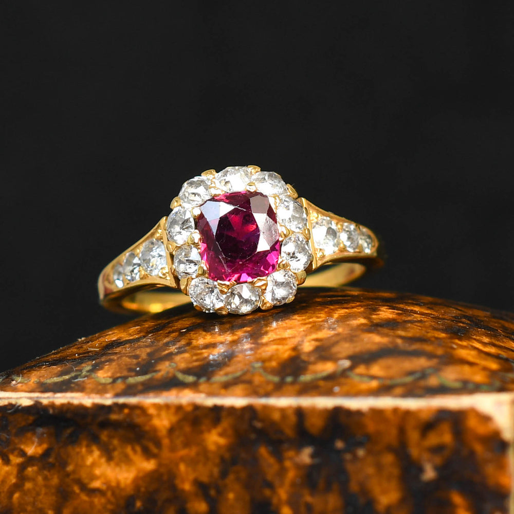Victorian Ruby & Old Cut Diamond Cluster Ring