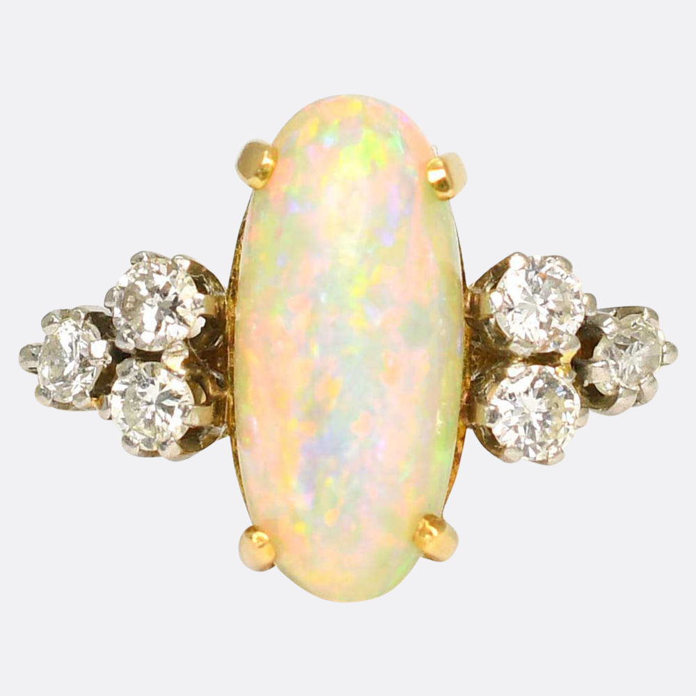 Art Deco Opal & Diamond Cluster Ring
