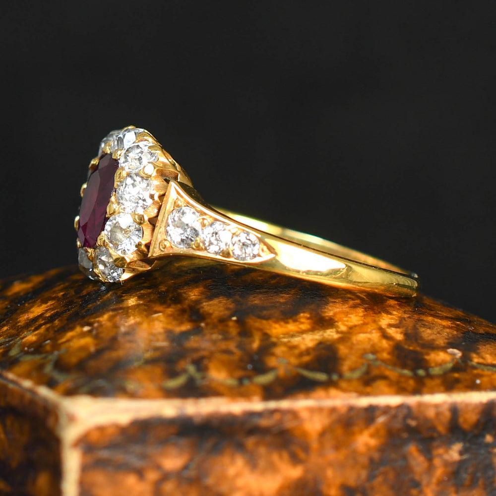 Victorian Ruby & Old Cut Diamond Cluster Ring