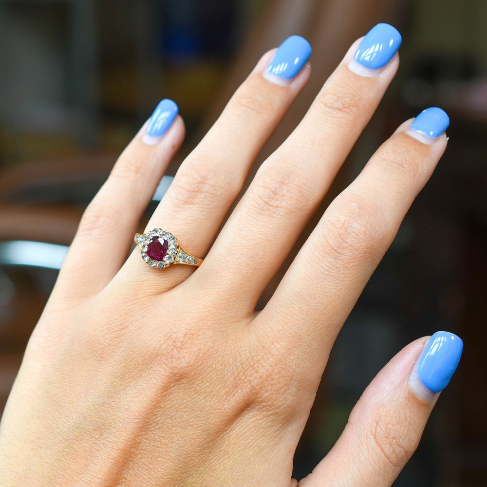 Victorian Ruby & Old Cut Diamond Cluster Ring