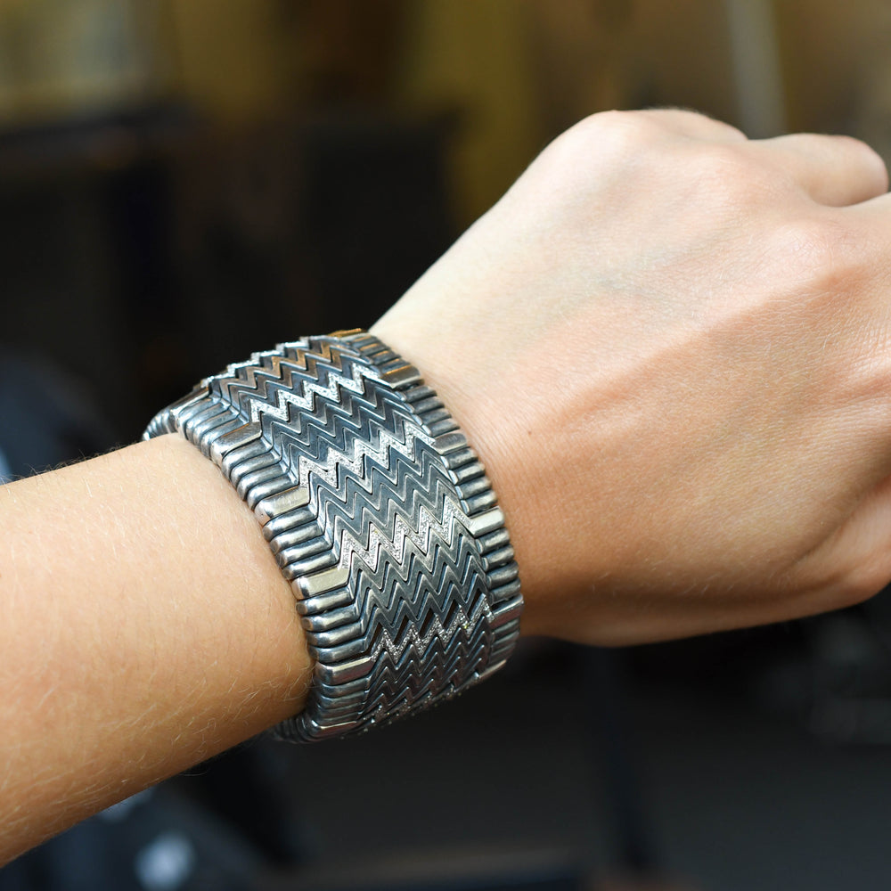 Vintage Diamond & Sterling Silver Statement Bracelet