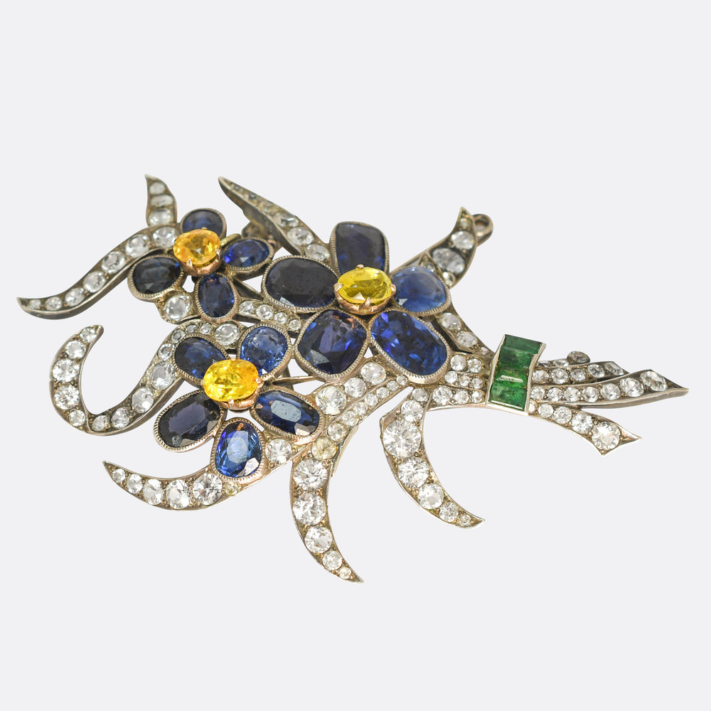 Antique Multi-Sapphire Flower Spray Brooch