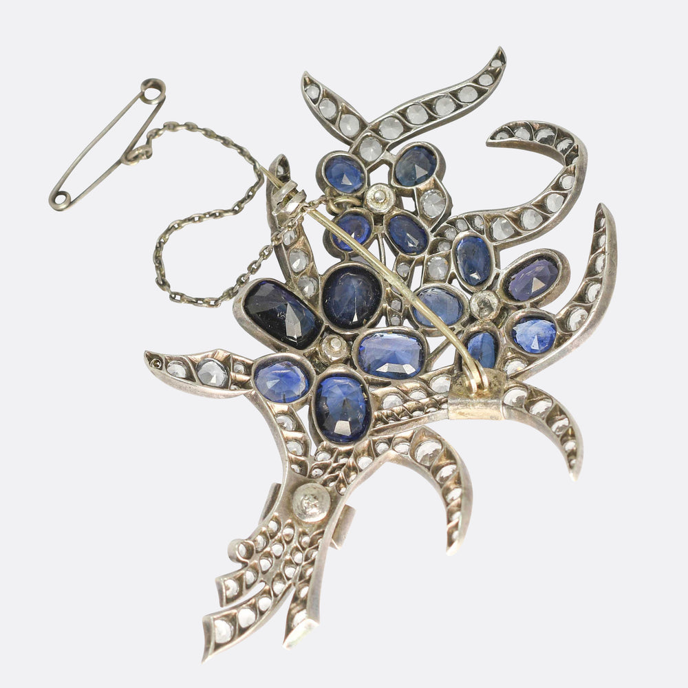 Antique Multi-Sapphire Flower Spray Brooch