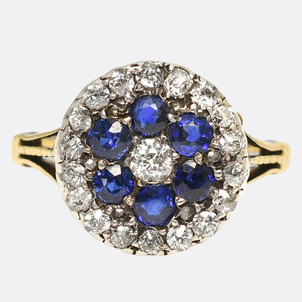 Edwardian Sapphire & Diamond Cobblestone Flower Cluster Ring