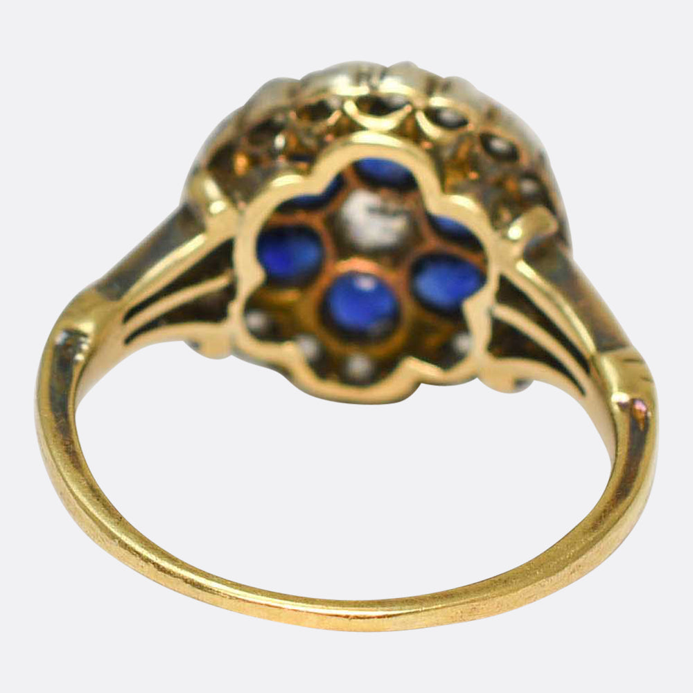 Edwardian Sapphire & Diamond Cobblestone Flower Cluster Ring