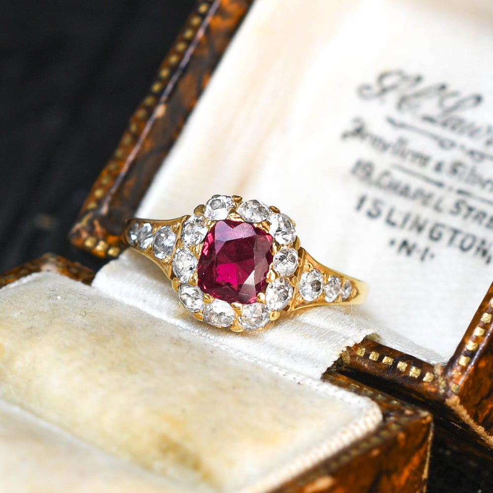 Victorian Ruby & Old Cut Diamond Cluster Ring