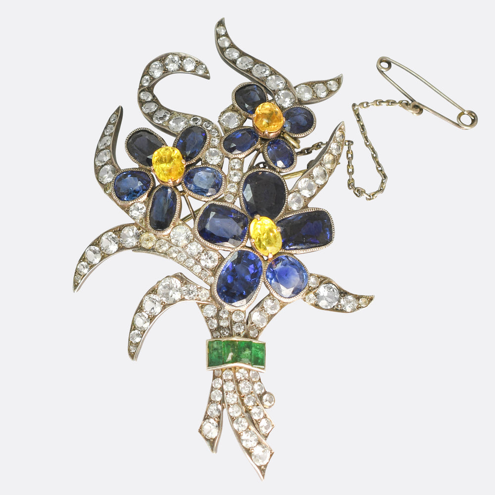 Antique Multi-Sapphire Flower Spray Brooch