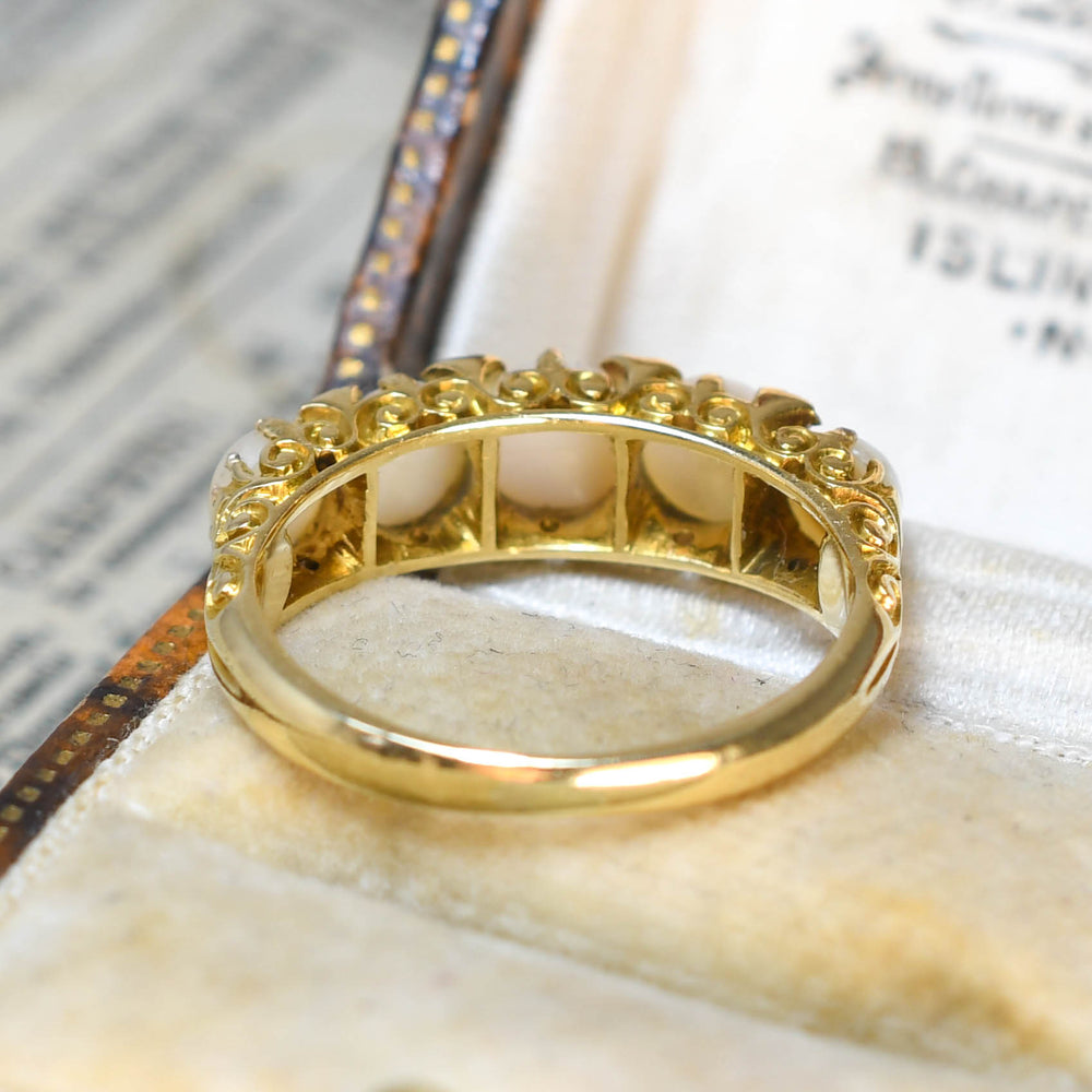 Victorian Pearl & Diamond Carved Half Hoop Ring