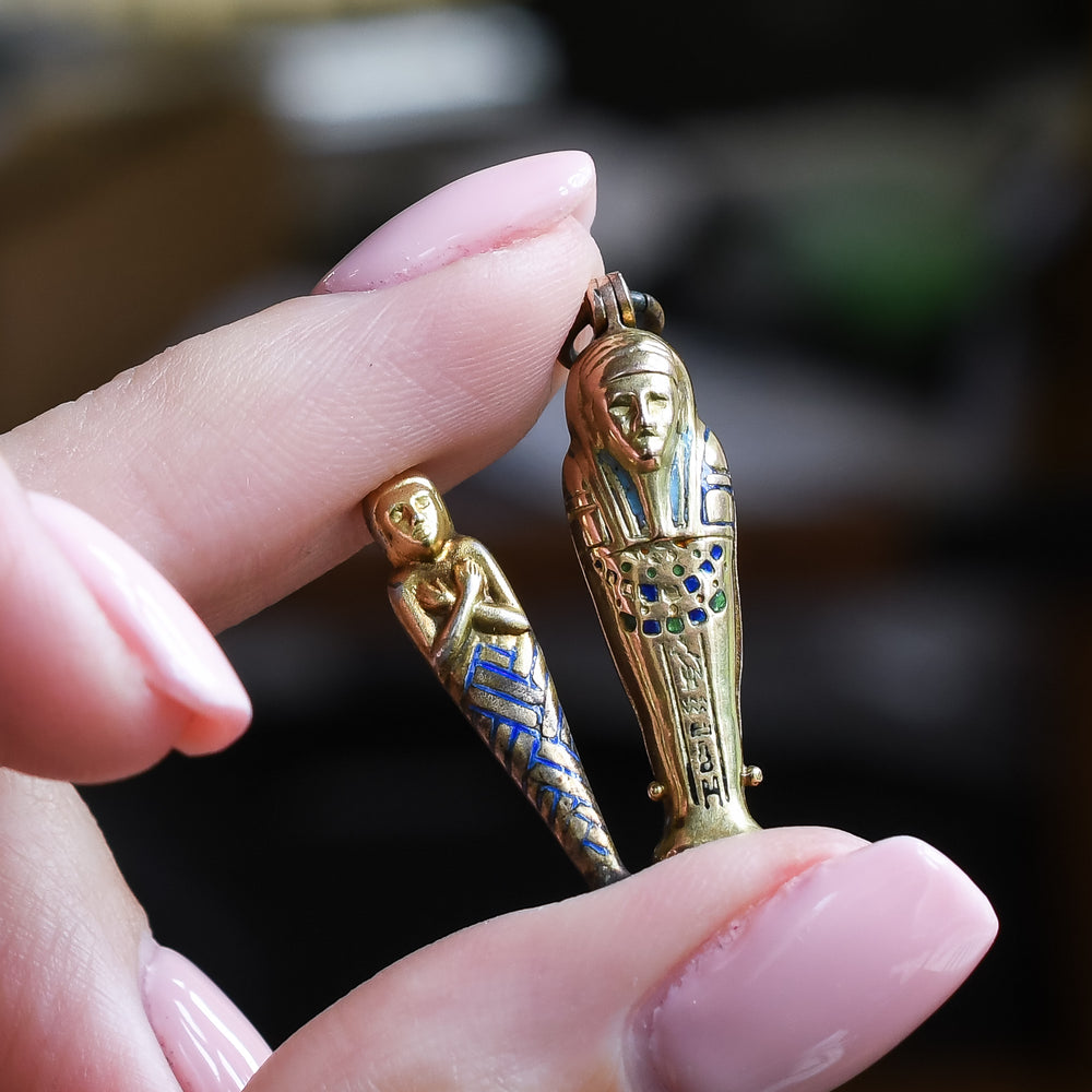 Egyptian Revival Sarcophagus & Mummy Charm