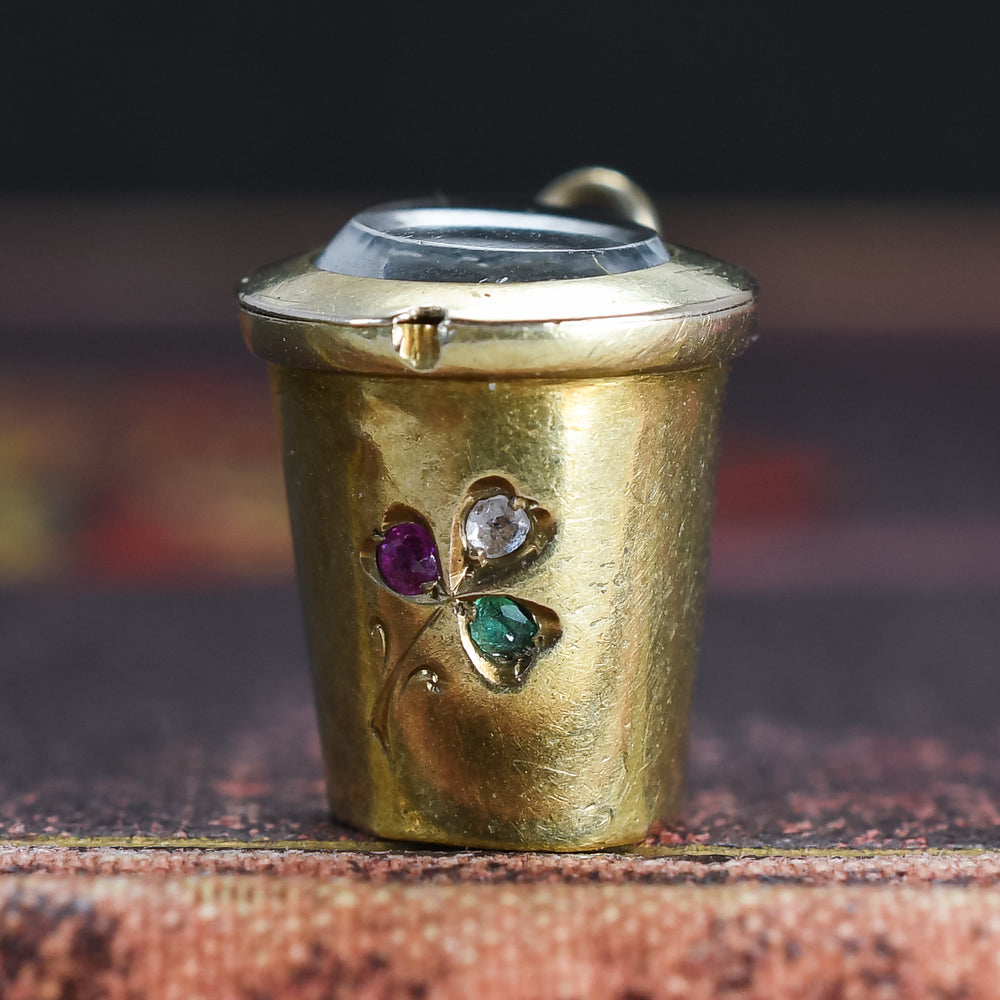 Victorian Ruby, Emerald & Diamond Trefoil Tankard Charm