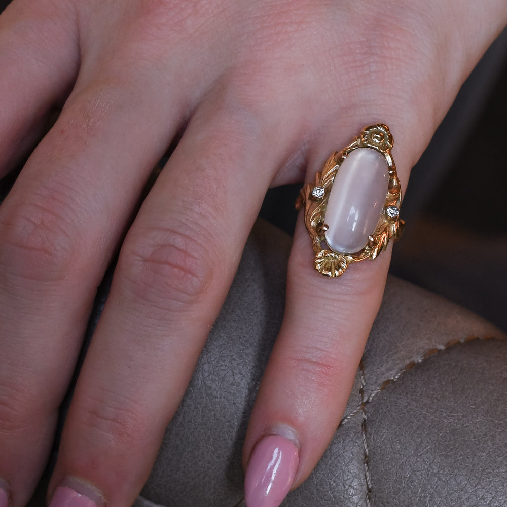 Art Nouveau Moonstone & Diamond Ring