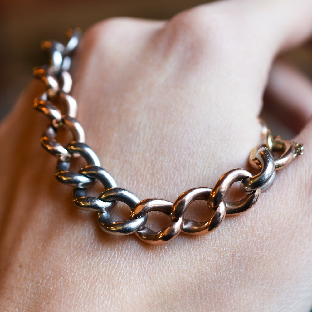 Victorian Bi-Metal Rose Gold & Platinum Curb-Link Bracelet