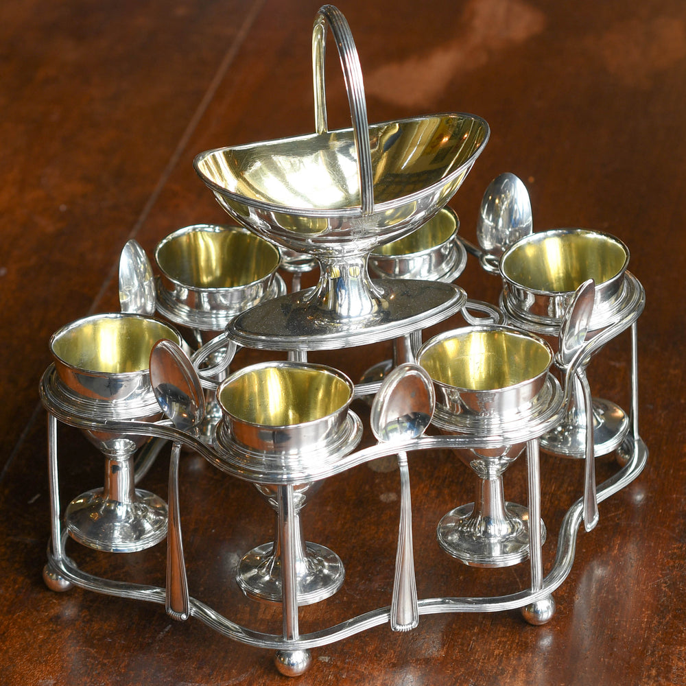 Antique Silver Egg Cruet with Cartier Spoons