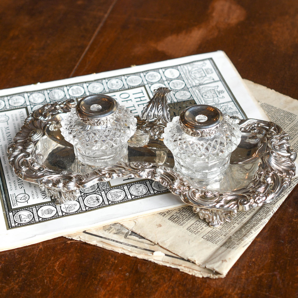 Antique Silver Double Inkwell by Robert Gainsford