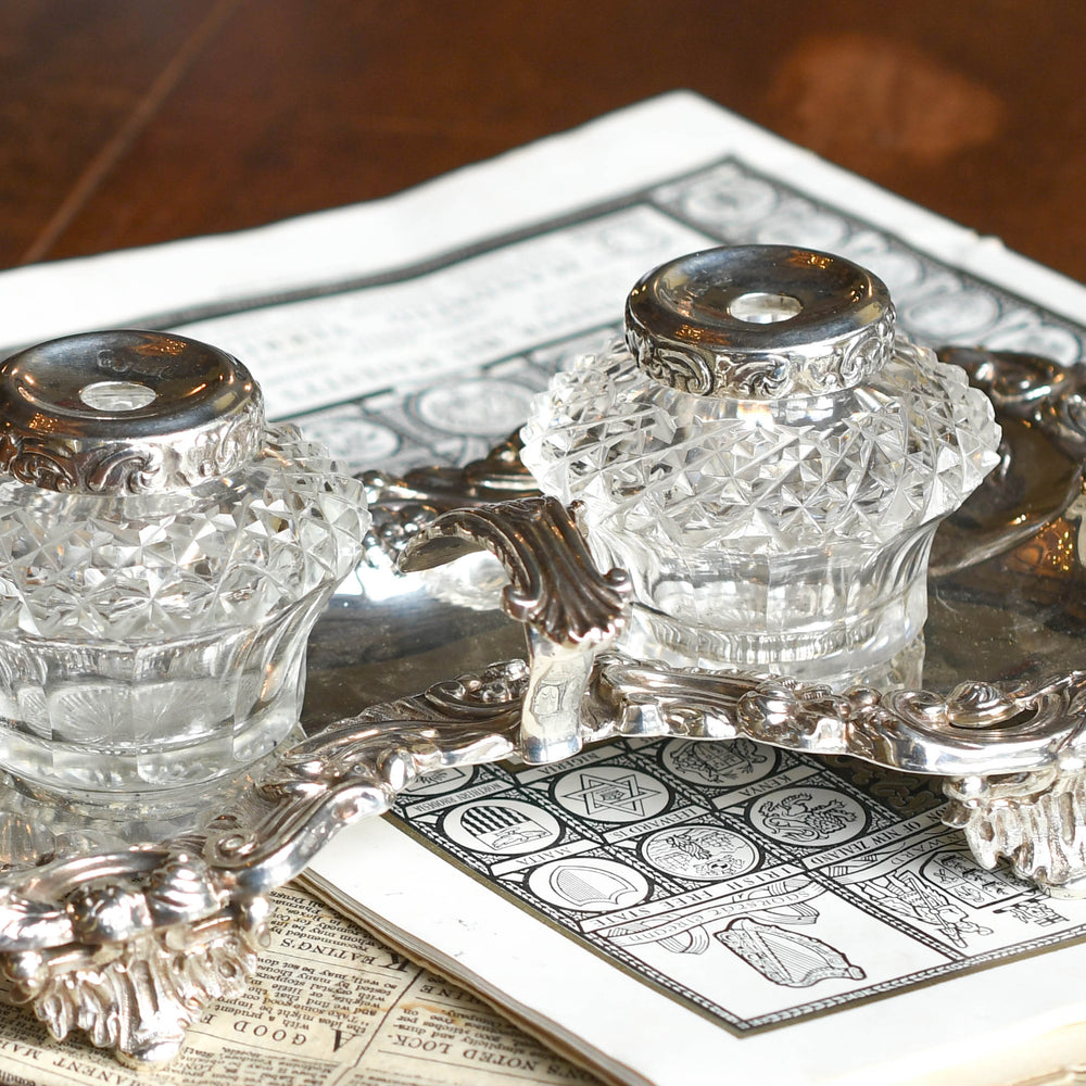 Antique Silver Double Inkwell by Robert Gainsford
