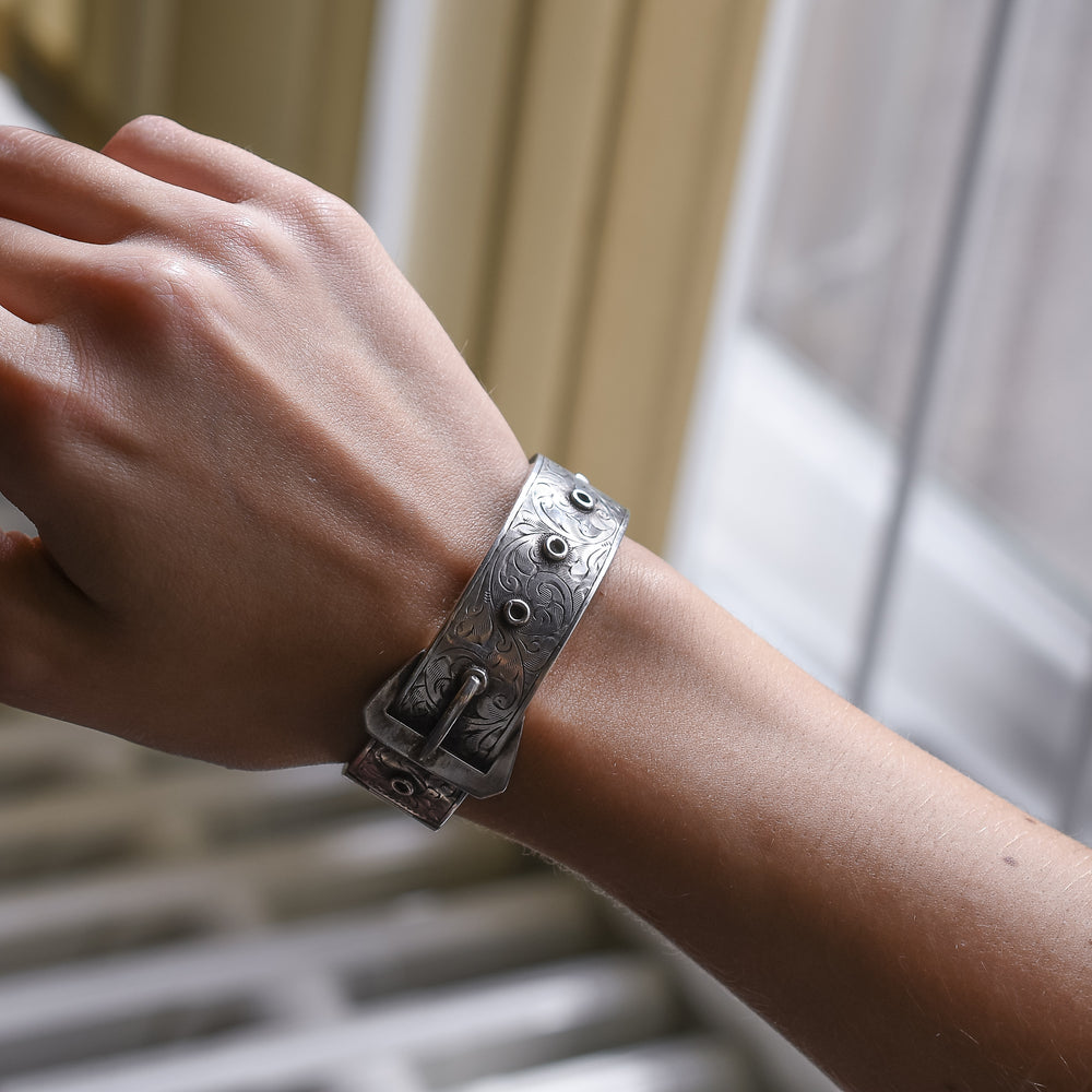 Edwardian Silver Buckle Cuff Bangle