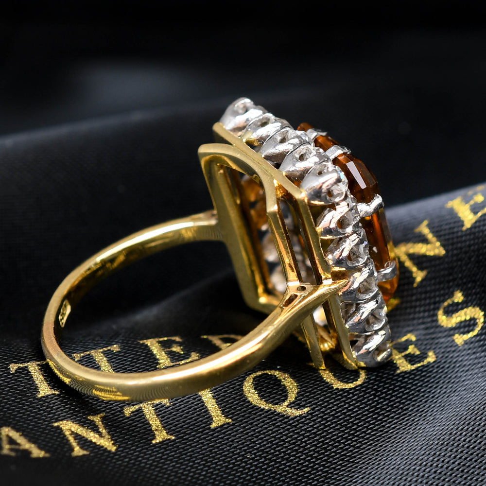 Art Deco 4.8ct Citrine & Diamond Cluster Ring