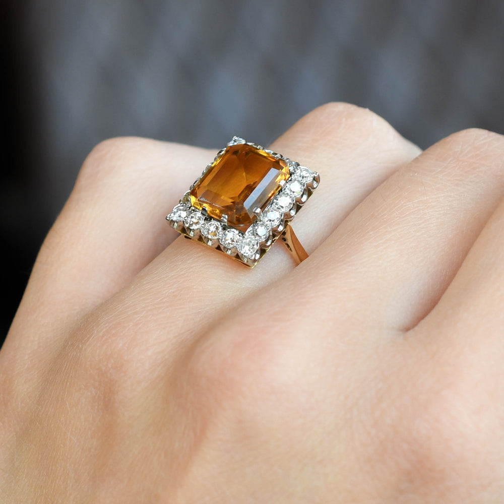Art Deco 4.8ct Citrine & Diamond Cluster Ring