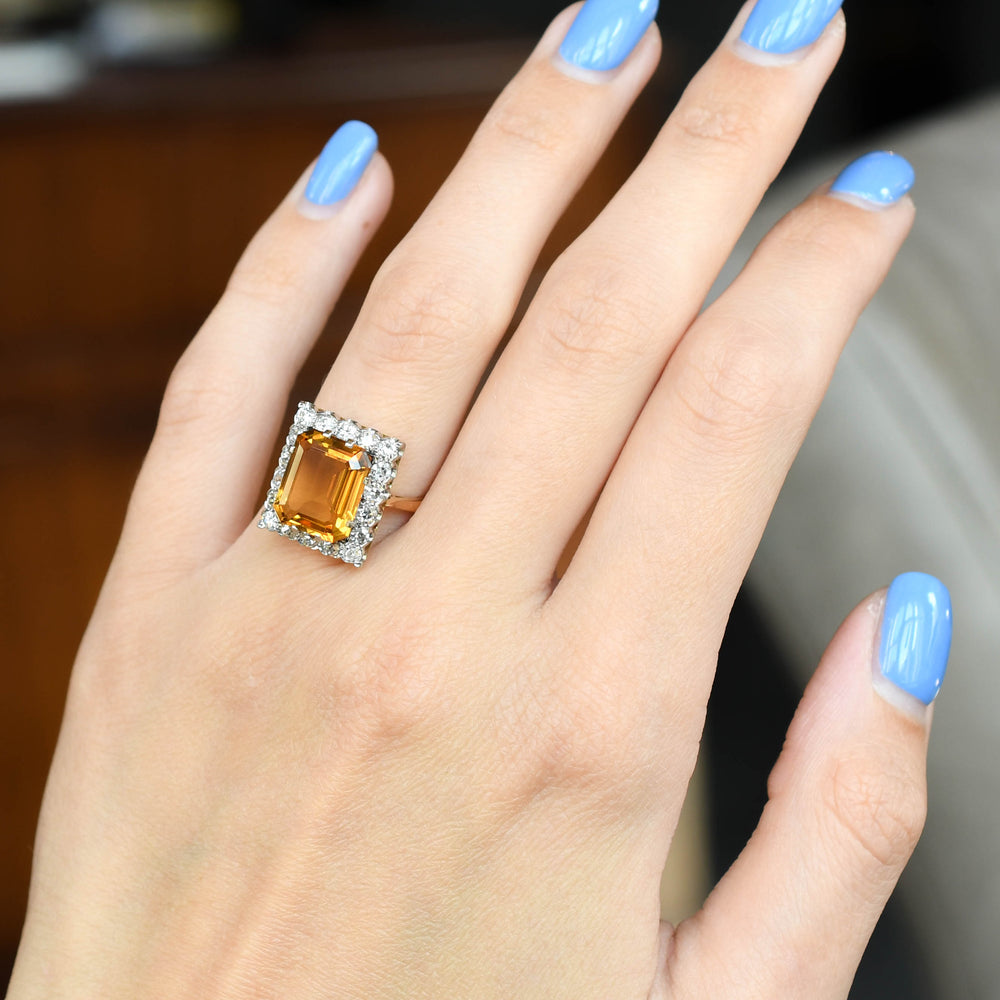 Art Deco 4.8ct Citrine & Diamond Cluster Ring