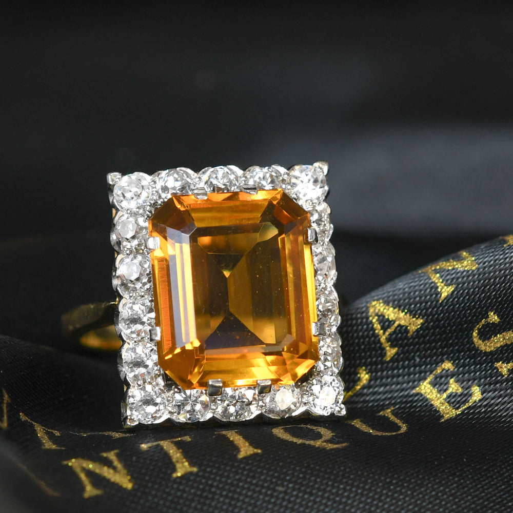 Art Deco 4.8ct Citrine & Diamond Cluster Ring