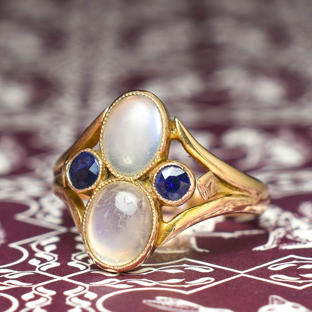 Arts & Crafts Moonstone & Sapphire Cluster Ring