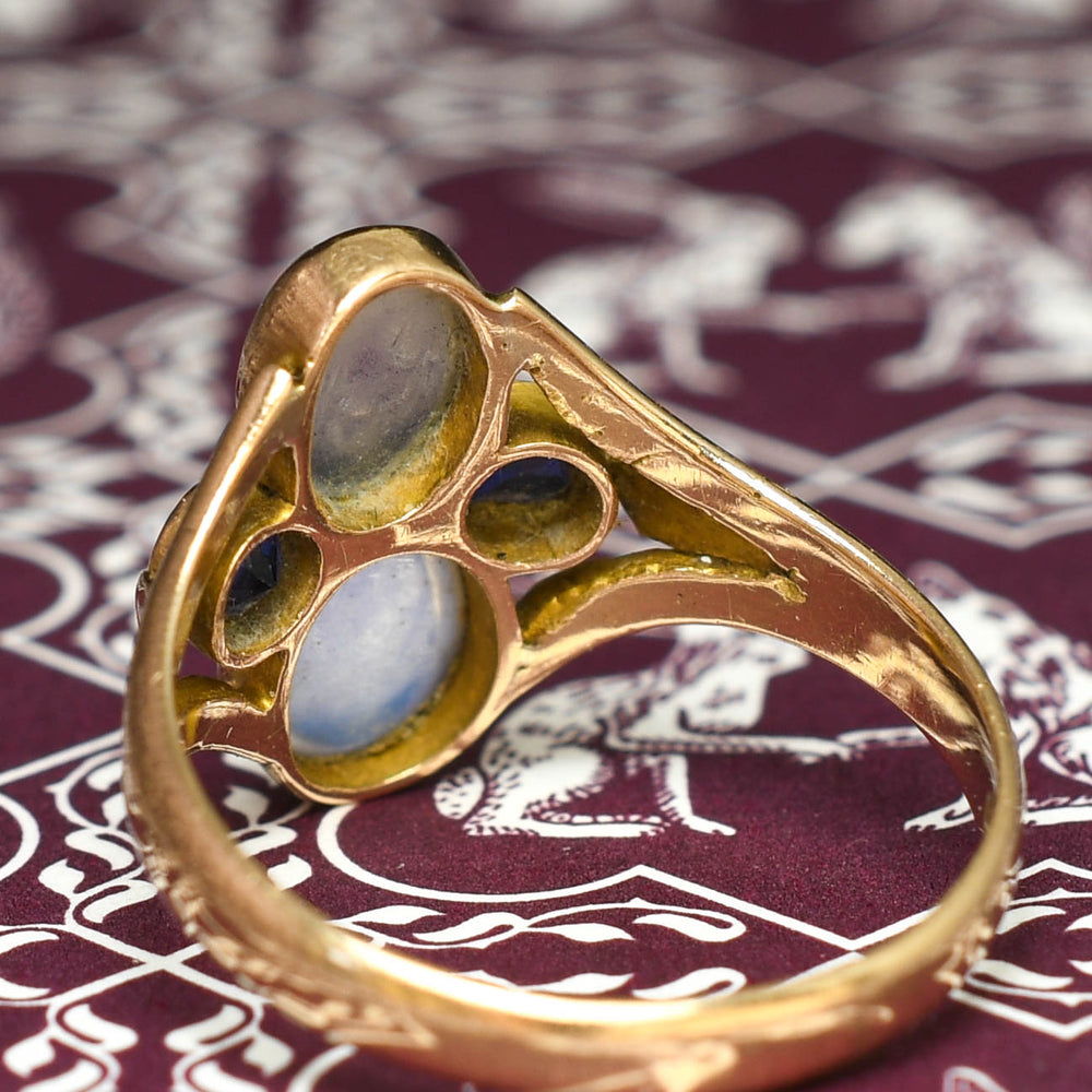 Arts & Crafts Moonstone & Sapphire Cluster Ring