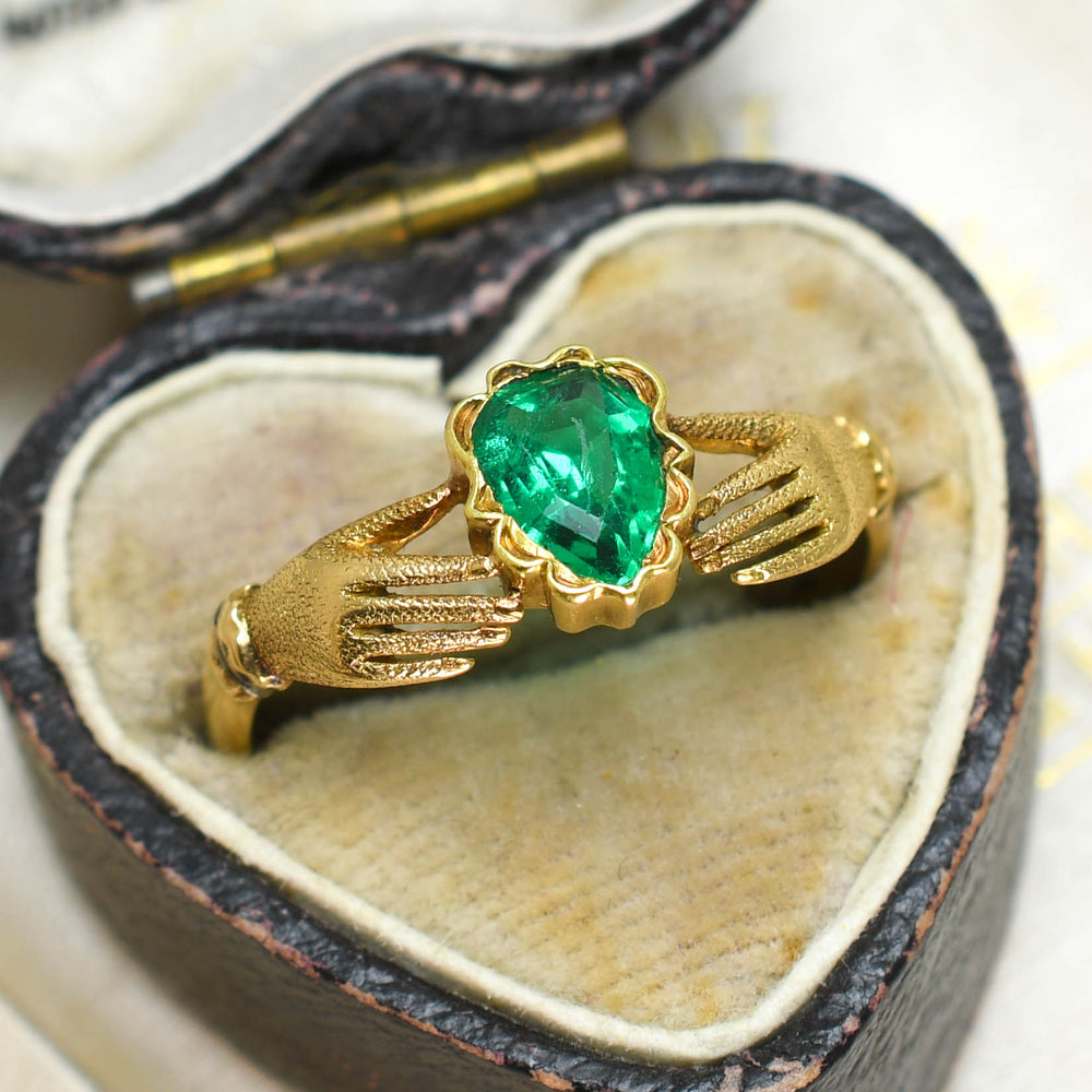 Georgian Emerald Heart Handclasp Ring