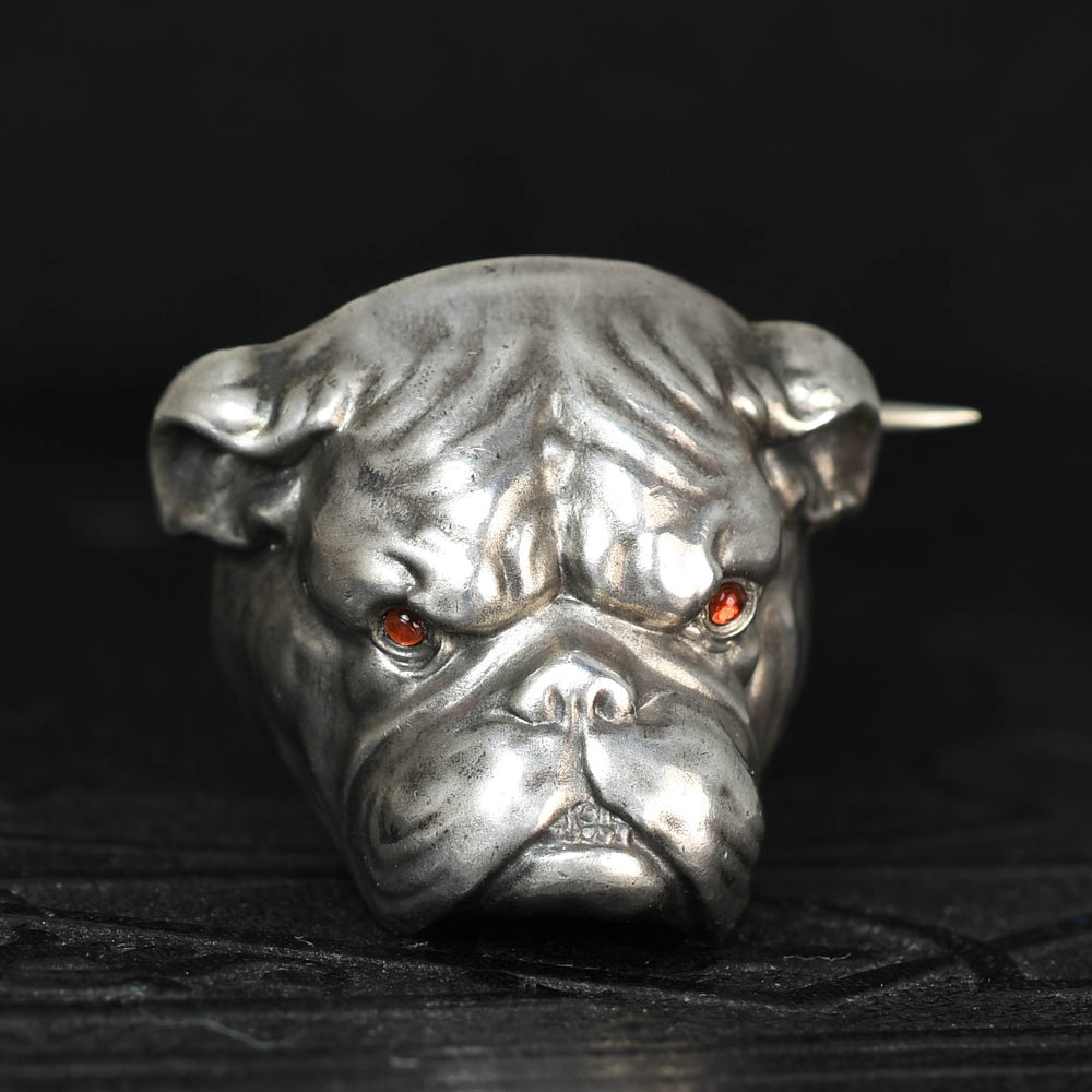 Victorian Silver Paste Bull Dog Brooch