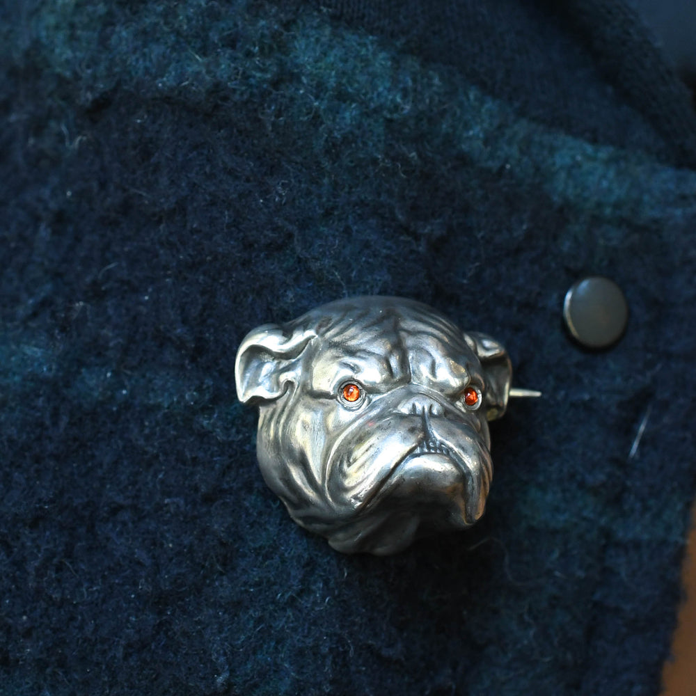 Victorian Silver Paste Bull Dog Brooch
