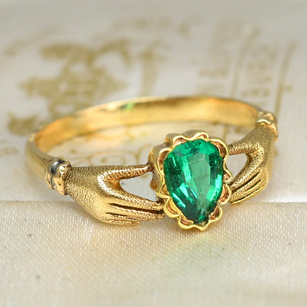Georgian Emerald Heart Handclasp Ring
