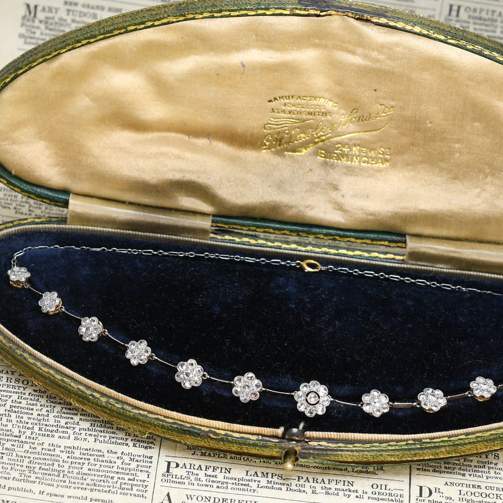 Edwardian Rose Cut Diamond Daisy Cluster Chain