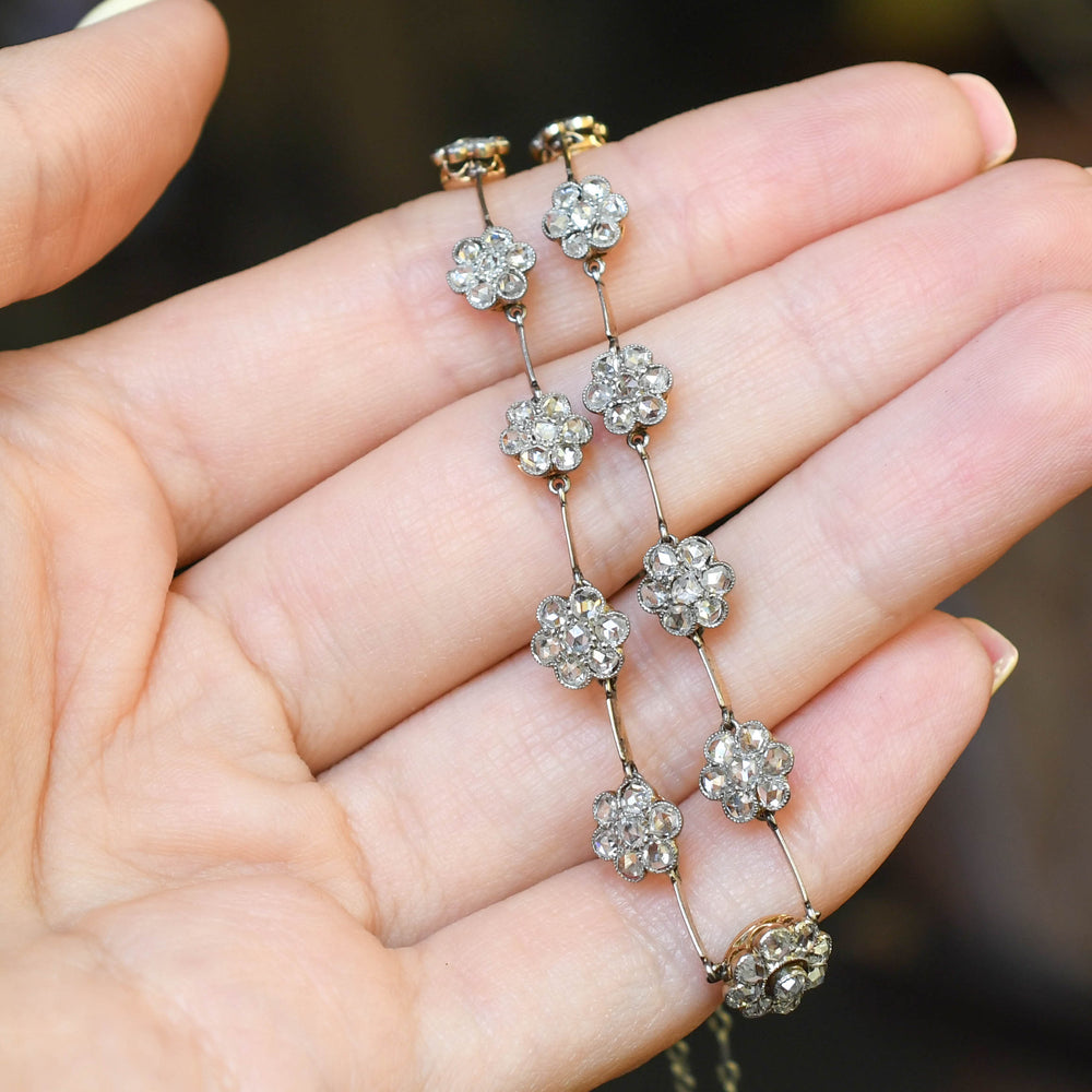 Edwardian Rose Cut Diamond Daisy Cluster Chain