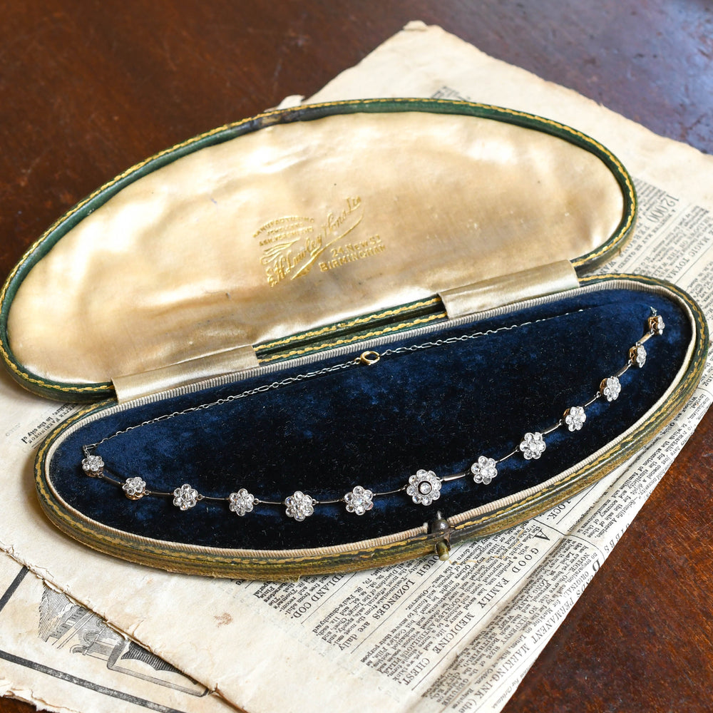 Edwardian Rose Cut Diamond Daisy Cluster Chain