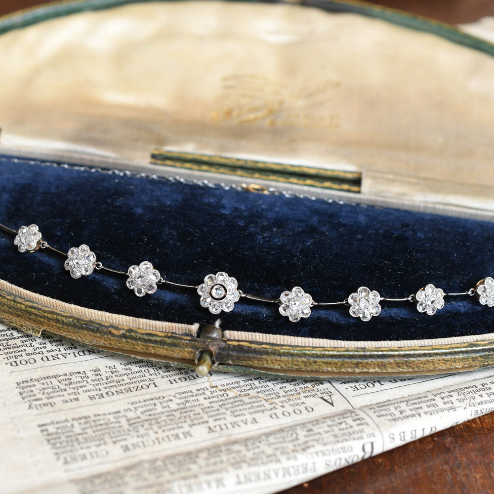 Edwardian Rose Cut Diamond Daisy Cluster Chain