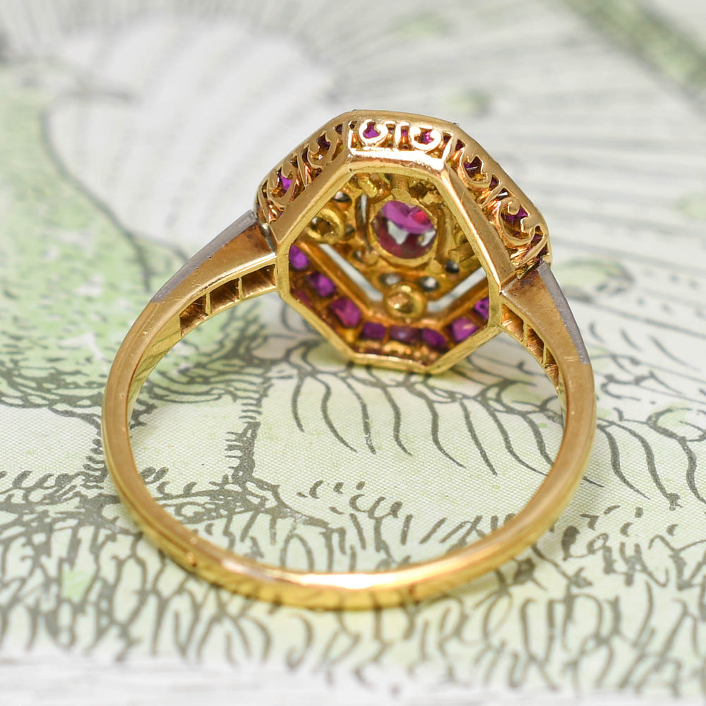 Edwardian Ruby & Diamond Target Cluster Ring