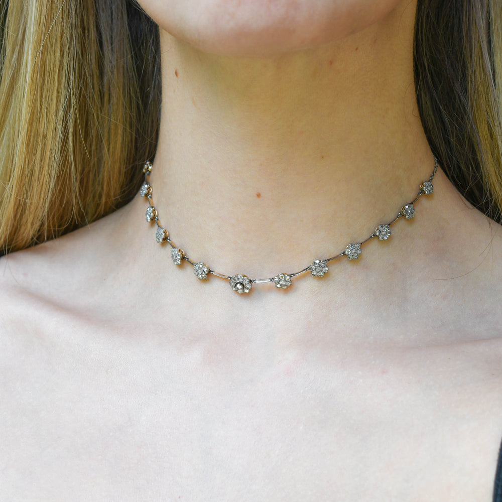 Edwardian Rose Cut Diamond Daisy Cluster Chain