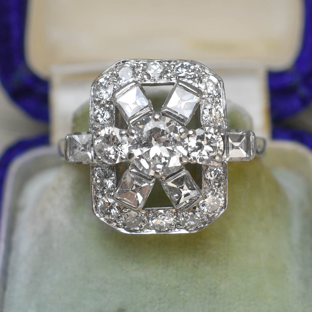Art Deco Mixed-Cut Diamond Openwork Panel Ring