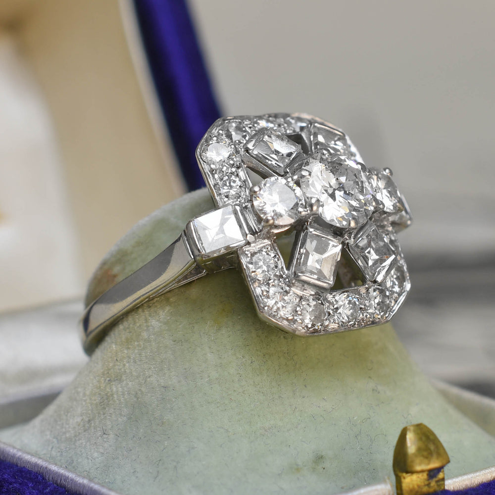 Art Deco Mixed-Cut Diamond Openwork Panel Ring